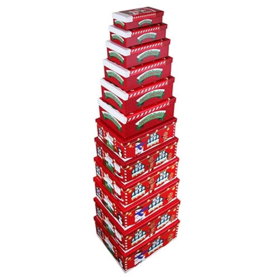 image 1 of Santa's Grotto Happy Christmas Stackable Gift Boxes - Pack of 12