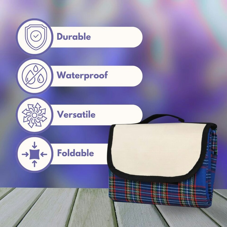 image 1 of Marco Paul Blue Chequered Picnic Blanket 150cm Blue