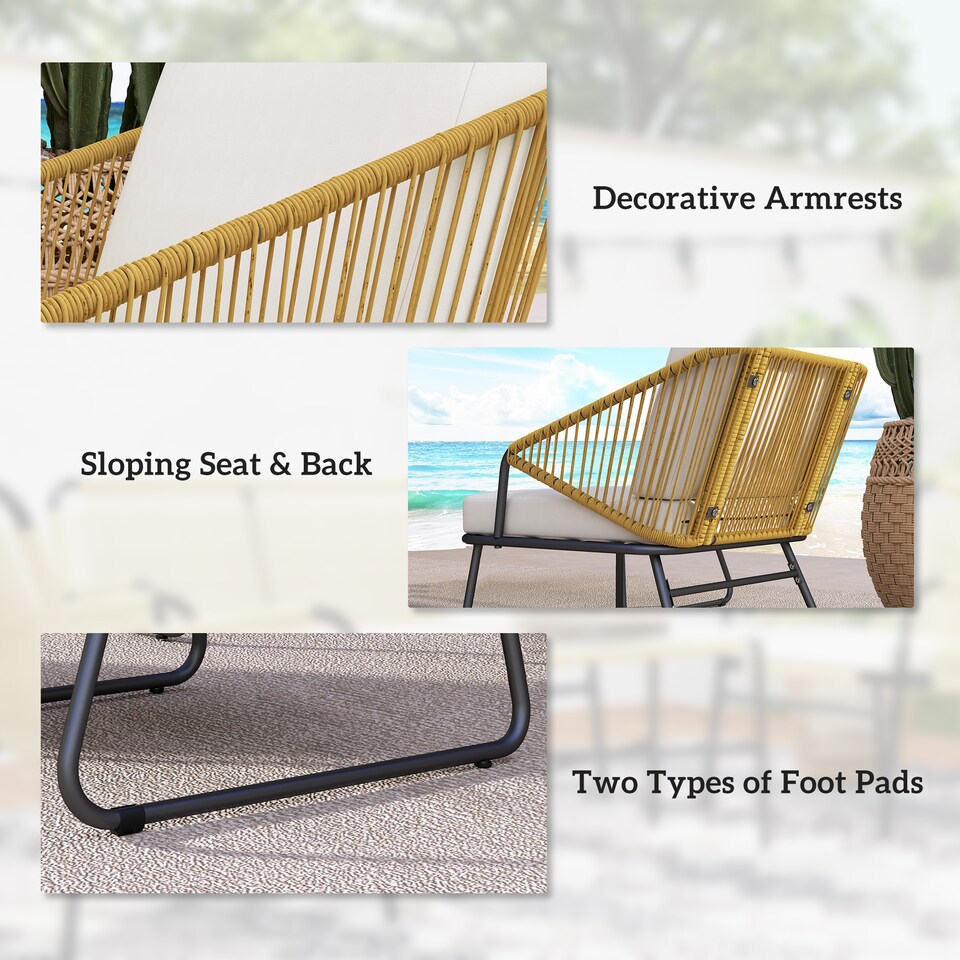 image 1 of Outsunny 4 Piece Rattan Garden Furniture Set, Wicker Patio Outdoor Furniture Set with Loveseat, Armchairs, Glass Top Coffee Table and Cushions for Patio, Conservatory, Balcony, Natural Wood Finish | Brown