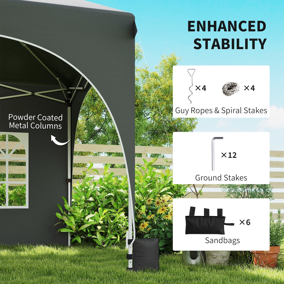 image 1 of Outsunny 3 x 6m Pop Up Gazebo with Sides, Peak Top Garden Party Tent Marquee | Grey | Dark Grey | 598 x 300 x 315 cm