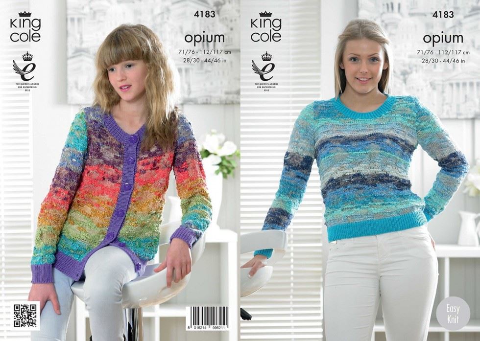 King Cole Opium Knitting Pattern 4183, Cardigans and Sweaters for Kids and Women - 28 inch - 46 inch - Intermediate