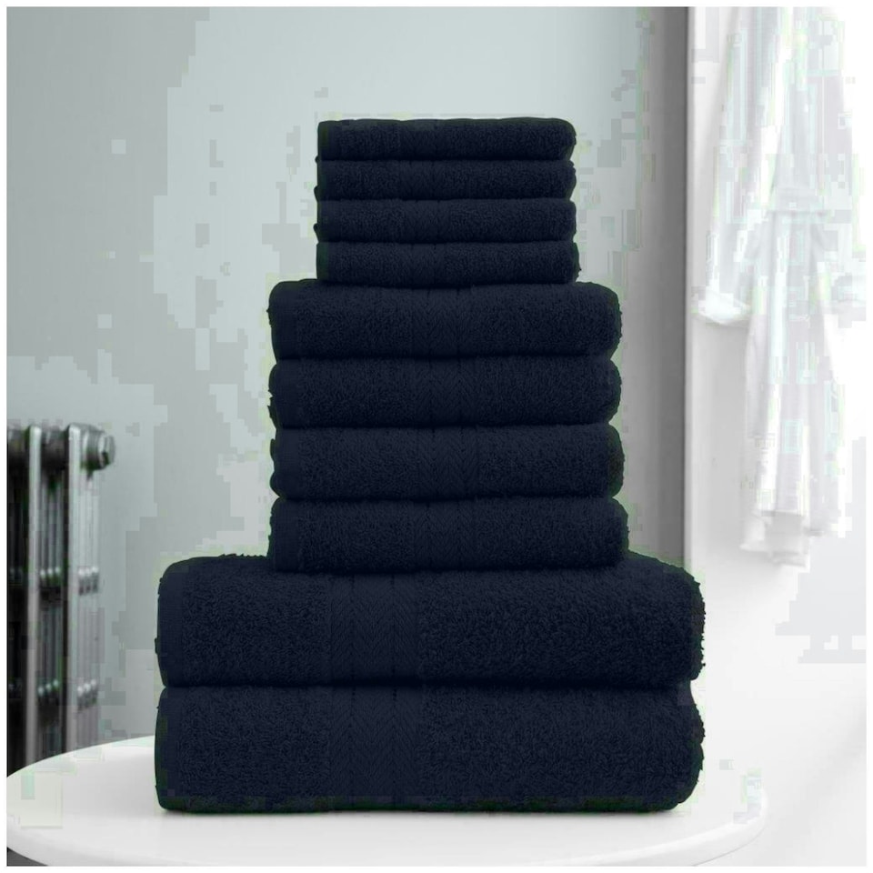 image 1 of VELVETIO 10 Piece Towel Bale Set Toronto Stripe Pattern - 100% Cotton, 450 GSM Blue | Navy