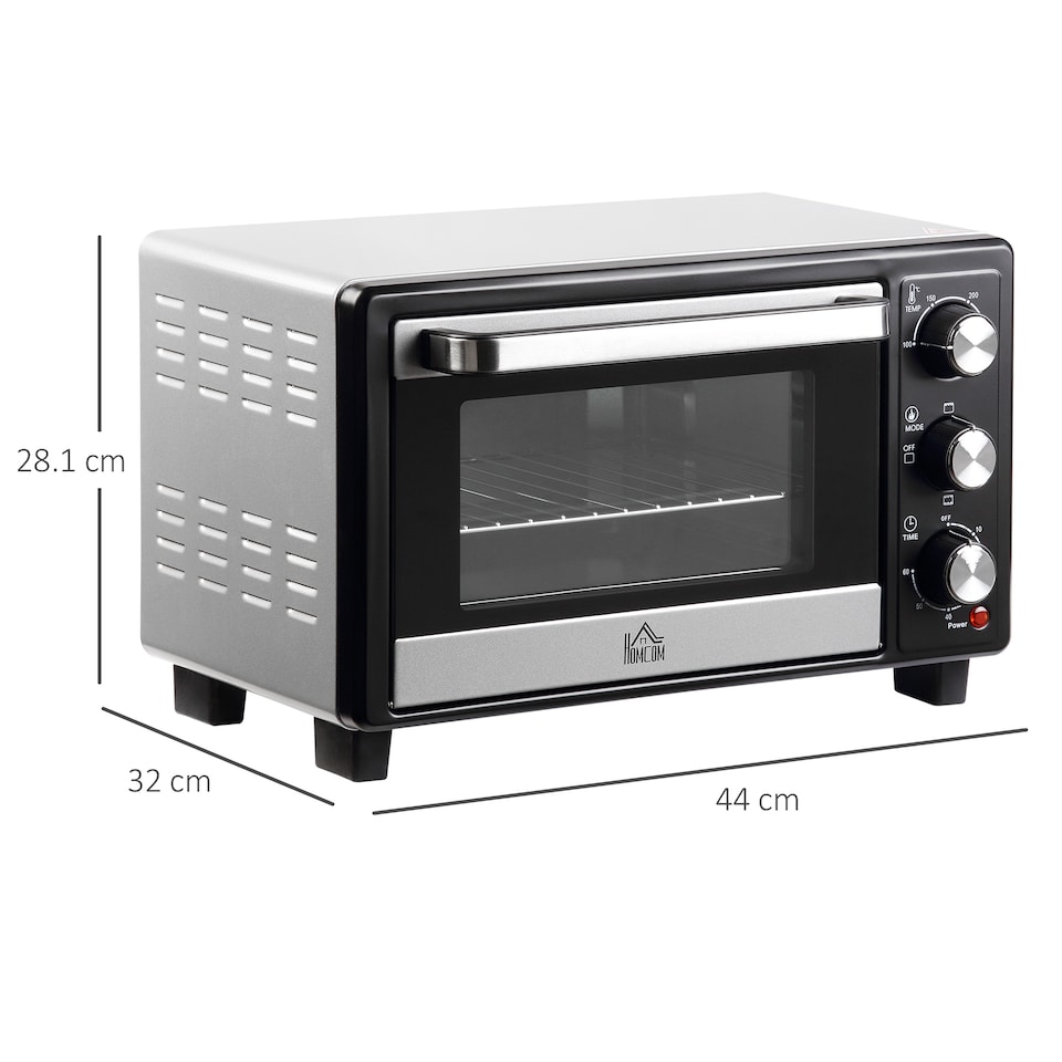 image 1 of HOMCOM Mini Oven, 16L Countertop Electric Grill, Toaster Oven with Adjustable Temperature, 60 Min Timer, Crumb Tray, Baking Tray, Wire Rack, Tray Handle, 1400W, Silver