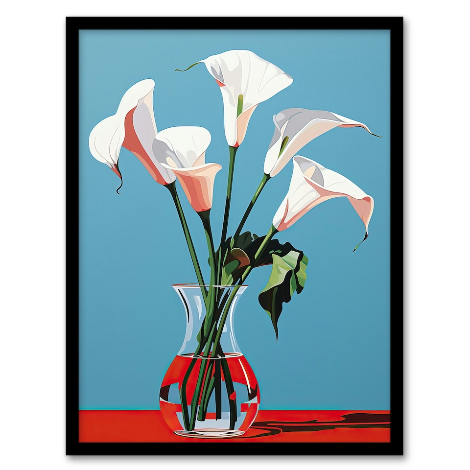 image 1 of Lustrous Lilies Calla Flowers Red Home Decor Black Framed Wall Art Print A4