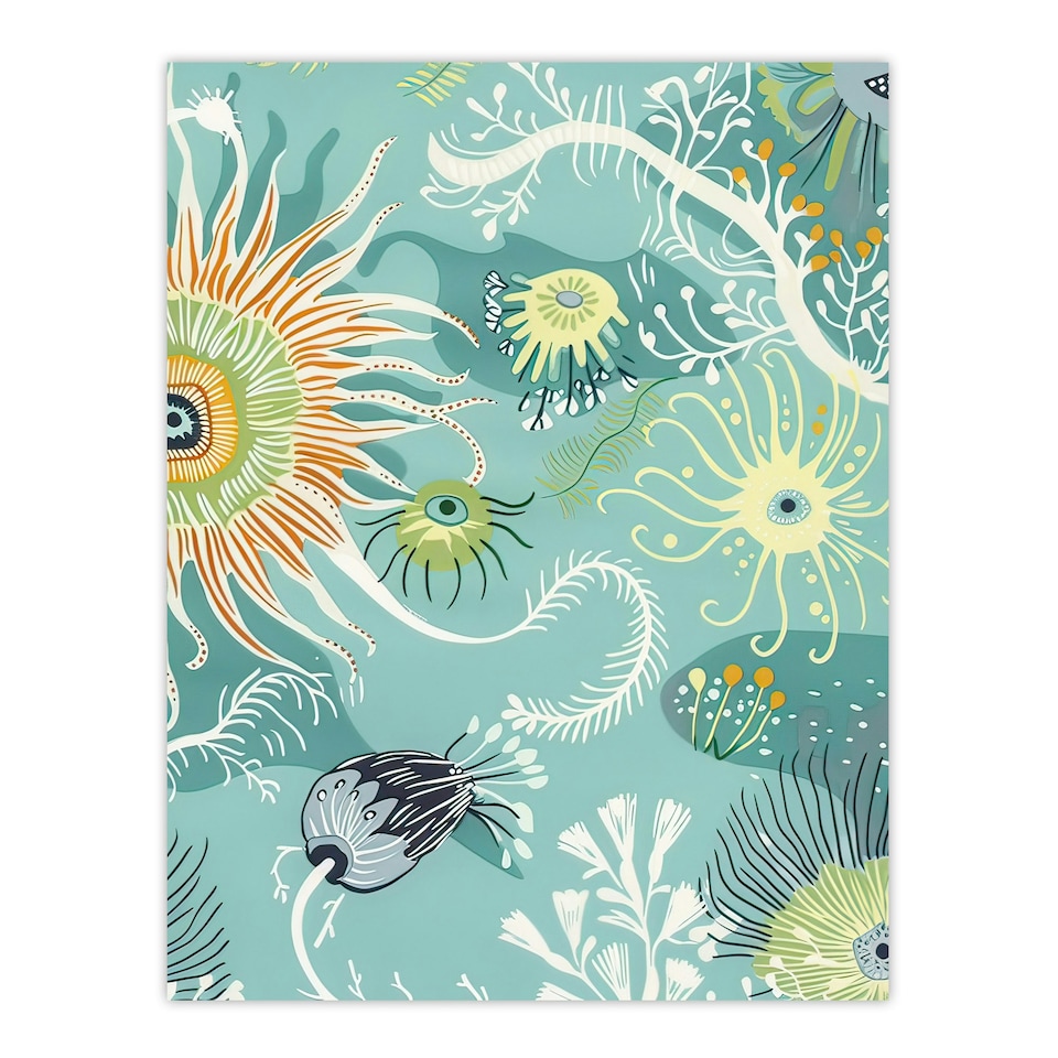 image 1 of Abstract Under Water Sea Drawing Sea Life Ocean Black Framed Wall Art Print A4