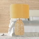 image 8 of First Choice Lighting Peacock Glazed Ceramic Lamp with Ochre Velour Shade Yellow | Yellow