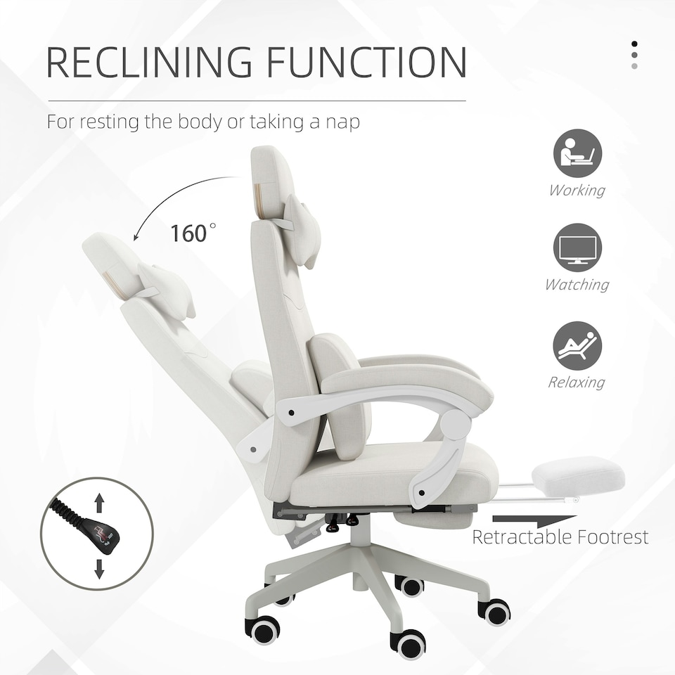 image 1 of Vinsetto Home Office Chair Reclining Computer Chair w/ Lumbar Support White