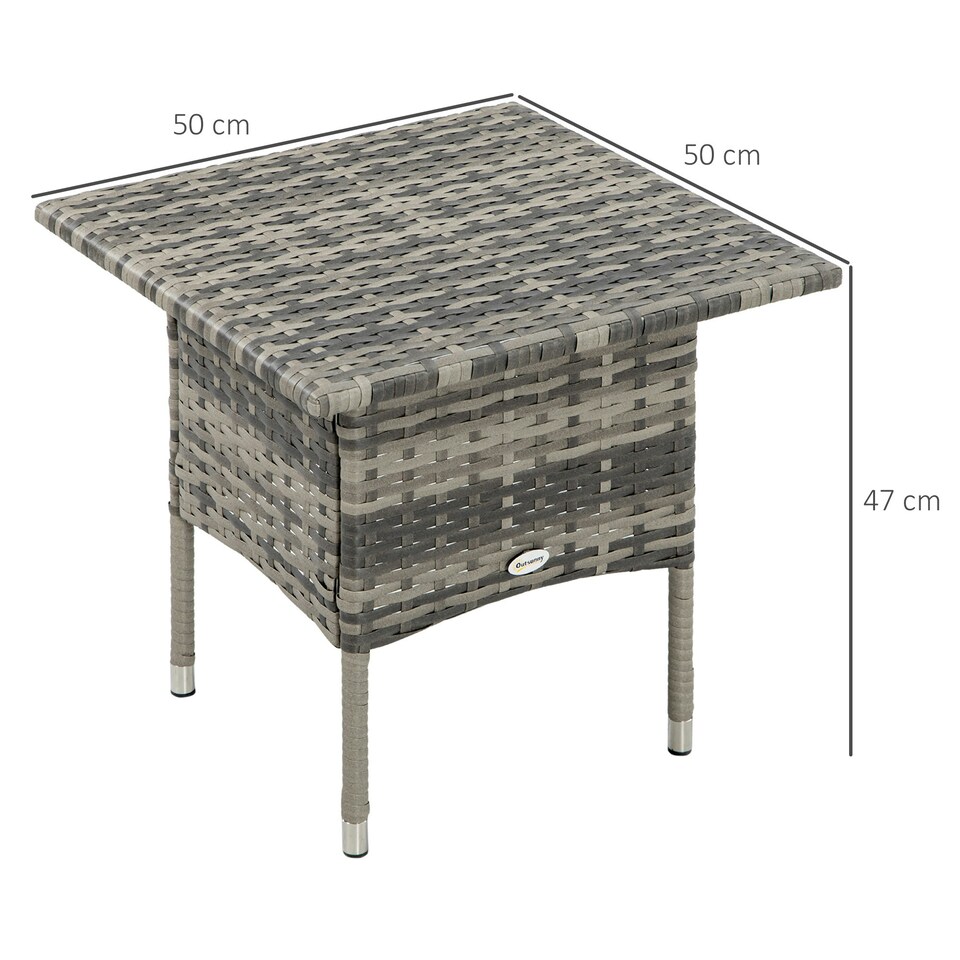 image 1 of Outsunny PE Rattan Outdoor Coffee Table, Modern Rattan Side Table, Mixed Grey