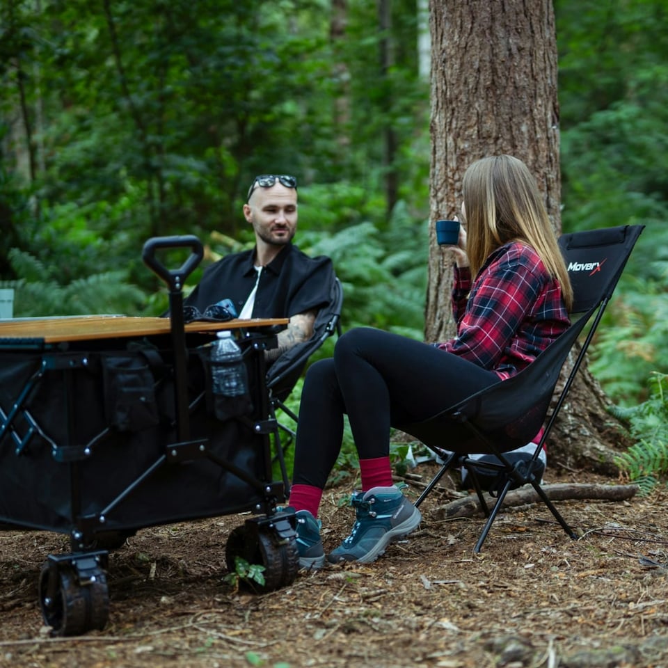 image 1 of MoverX Ultra Lightweight High Back Camping Chair, Foldable Garden Outdoor Picnic BBQ Festival Camp Chairs Black
