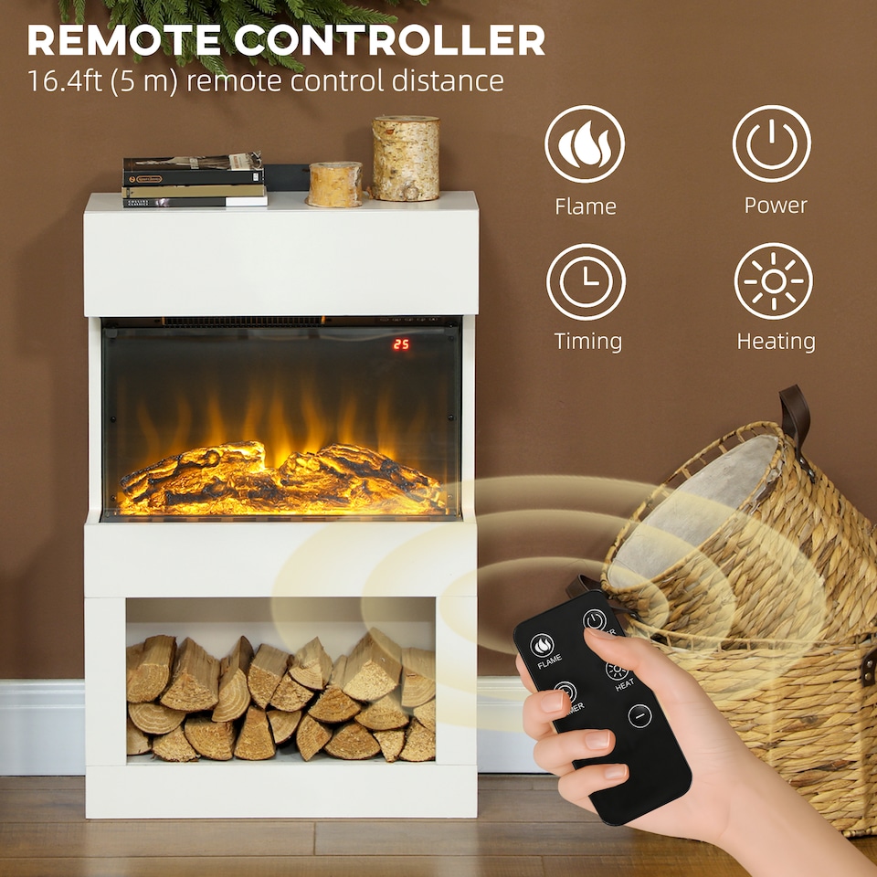 image 1 of HOMCOM 1000W/2000W Electric Fire and Mantel with Remote & Timer, White
