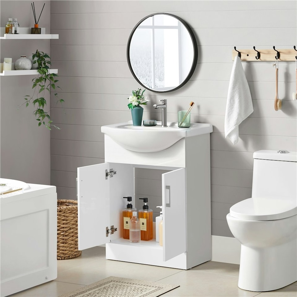 image 1 of Yaheetech Freestanding Bathroom Cabinet with Ceramic Sink White | White