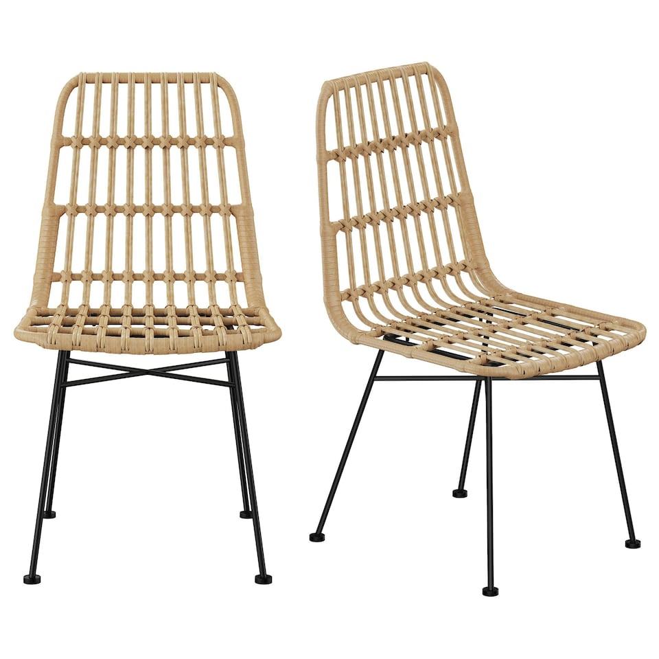 image 1 of VonHaus Richmond Rattan Set of 2 Dining Chairs