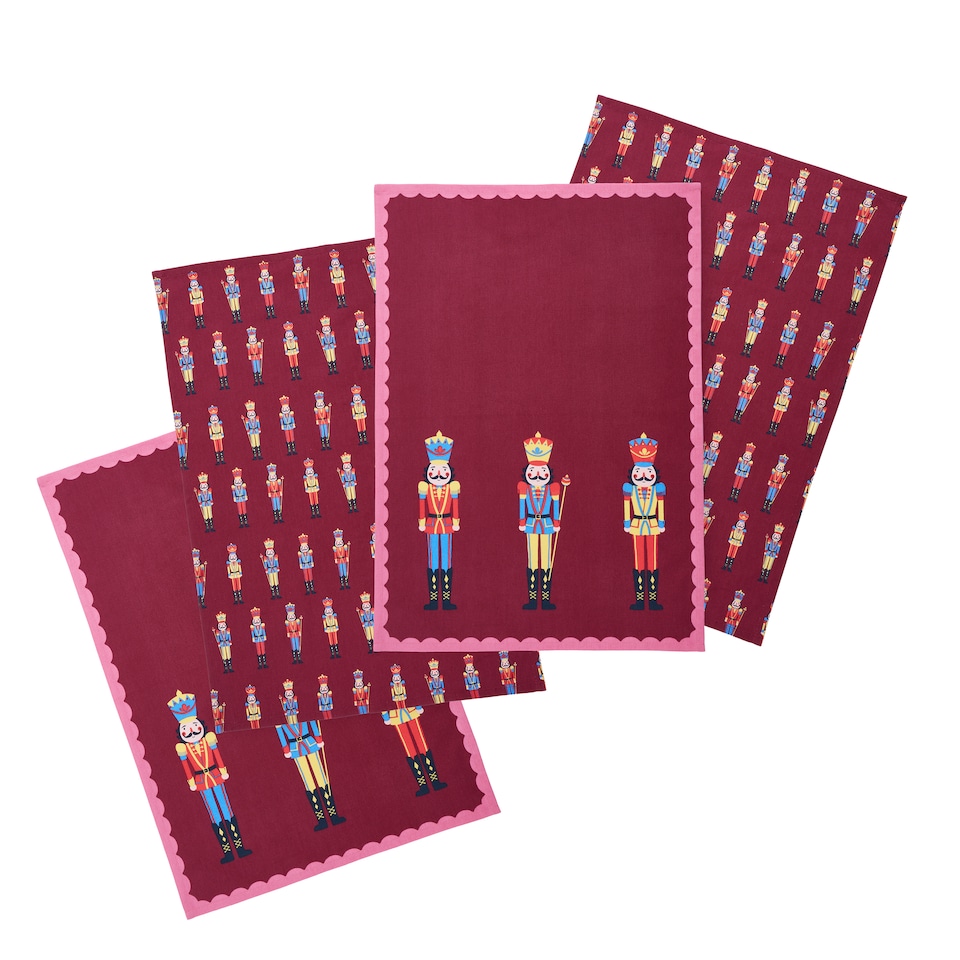 image 1 of Catherine Lansfield Christmas Nutcracker Cotton Kitchen Tea Towel Pack of 4
