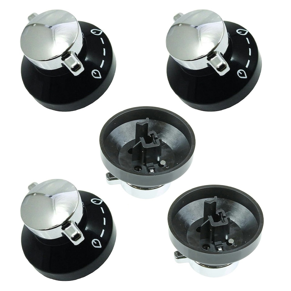 image 1 of SPARES2GO Control Knob for Stoves Newhome Oven Cooker (Pack of 5 Knobs) Black | Silver