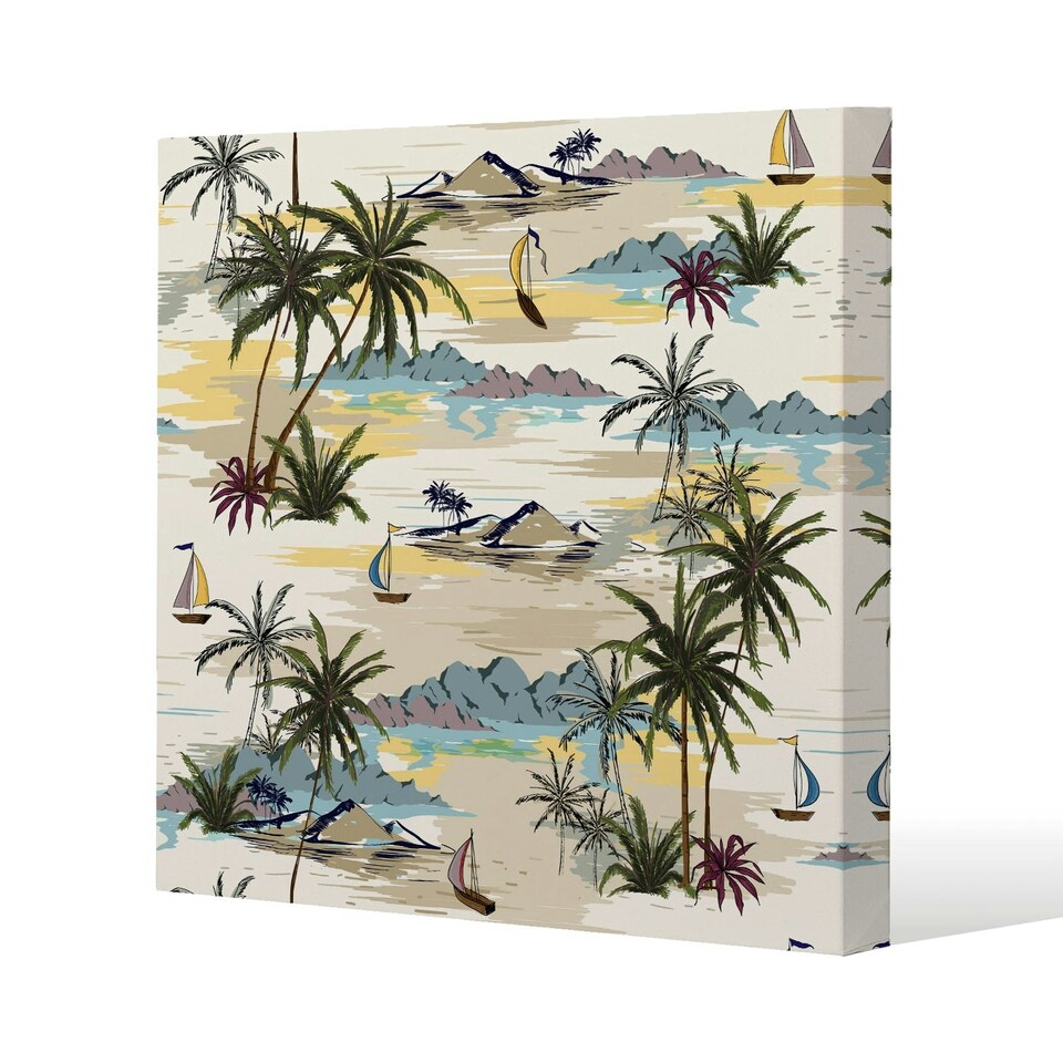 image 1 of Palm & Sailboats (Canvas Print) 127 x 127 x 4cm
