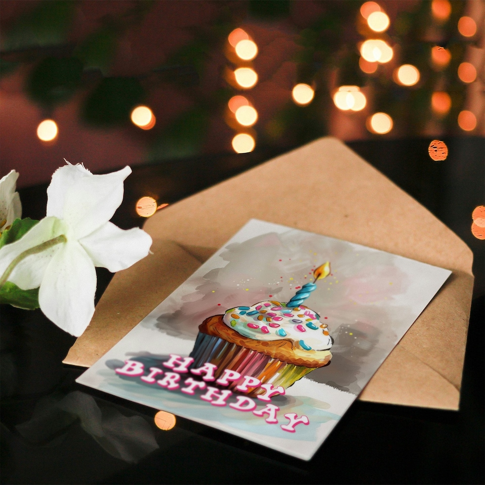 image 1 of Cupcake Colourful Sprinkles Candle Her Birthday Card