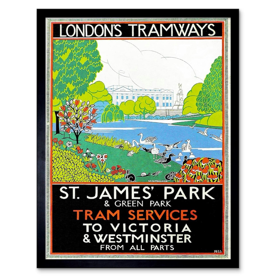 image 1 of Vintage Transport London Tramways St James Park Framed Wall Art Print