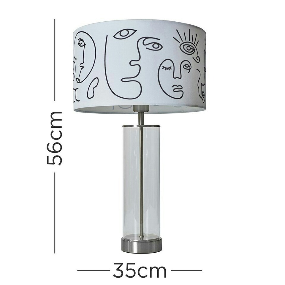 image 1 of ValueLights Balan Clear Table Lamp with Large White Drum Shade and E27 Globe LED 4W Warm White 2700K Bulb