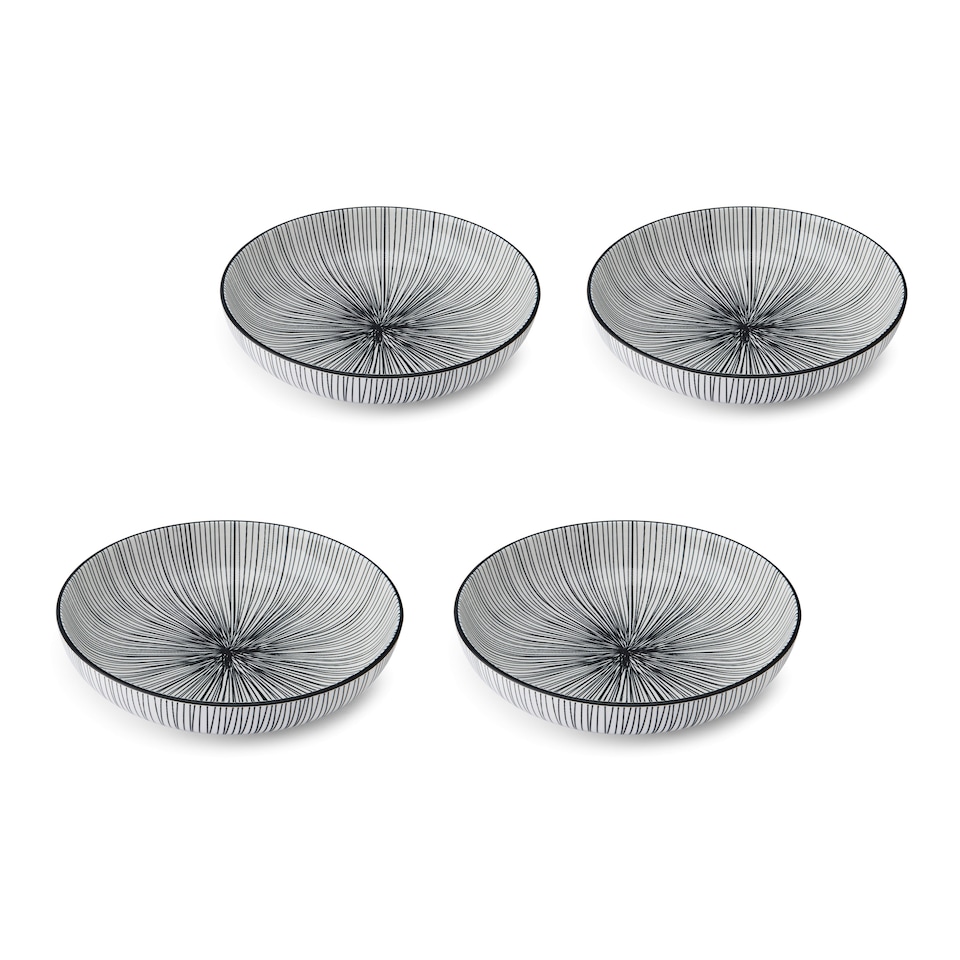 image 1 of Mikasa Set of 4 Black Stripe Stoneware Pasta Bowls