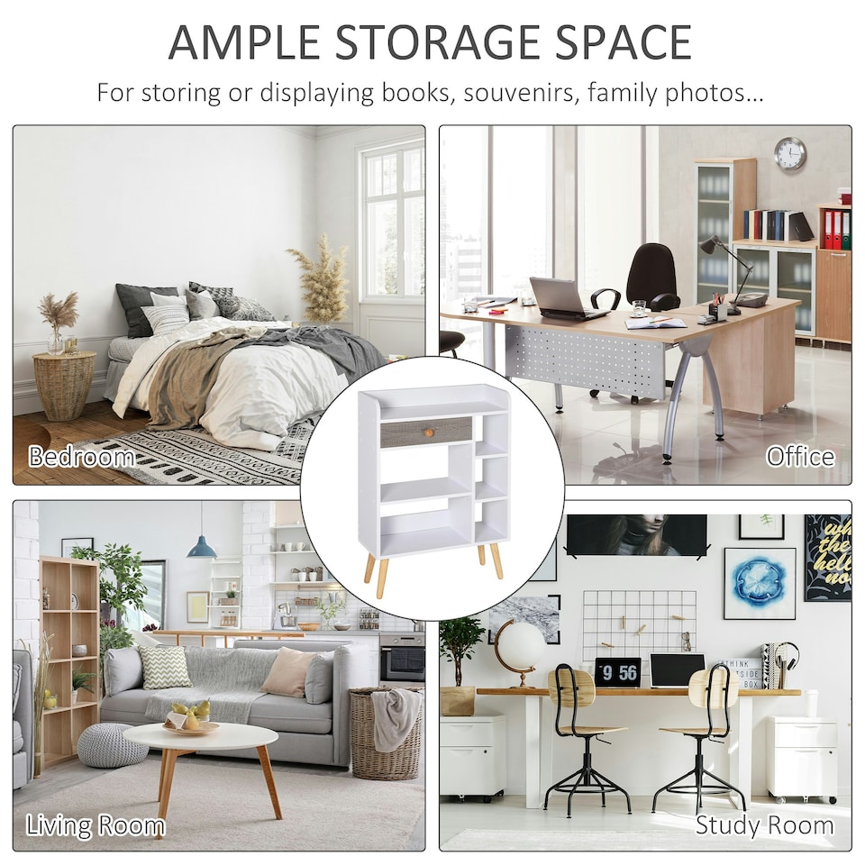 image 1 of HOMCOM Multi-Shelf Bookcase Freestanding Storage Drawer Shelves