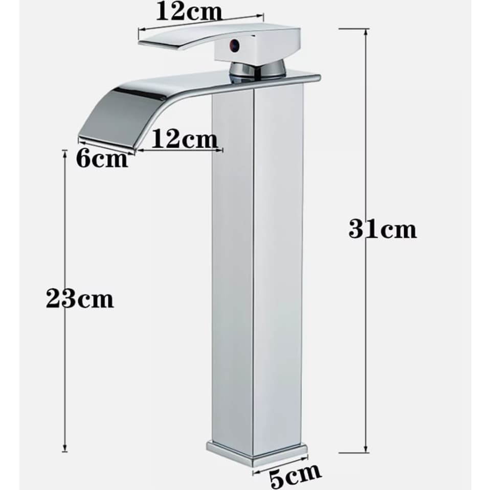 image 1 of Basin Tap Silver Waterfall Tall Single Lever Handle Single Hole Mono Basin Mixer
