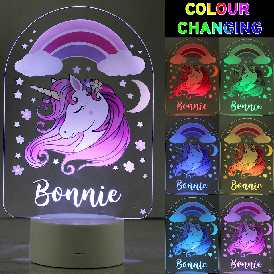 image 1 of Personalised Pink Unicorn LED Colour Changing Night Light