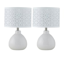 First Choice Lighting Set of 2 Tuscan White Ceramic Lamps with White Cut Out Shade White | White