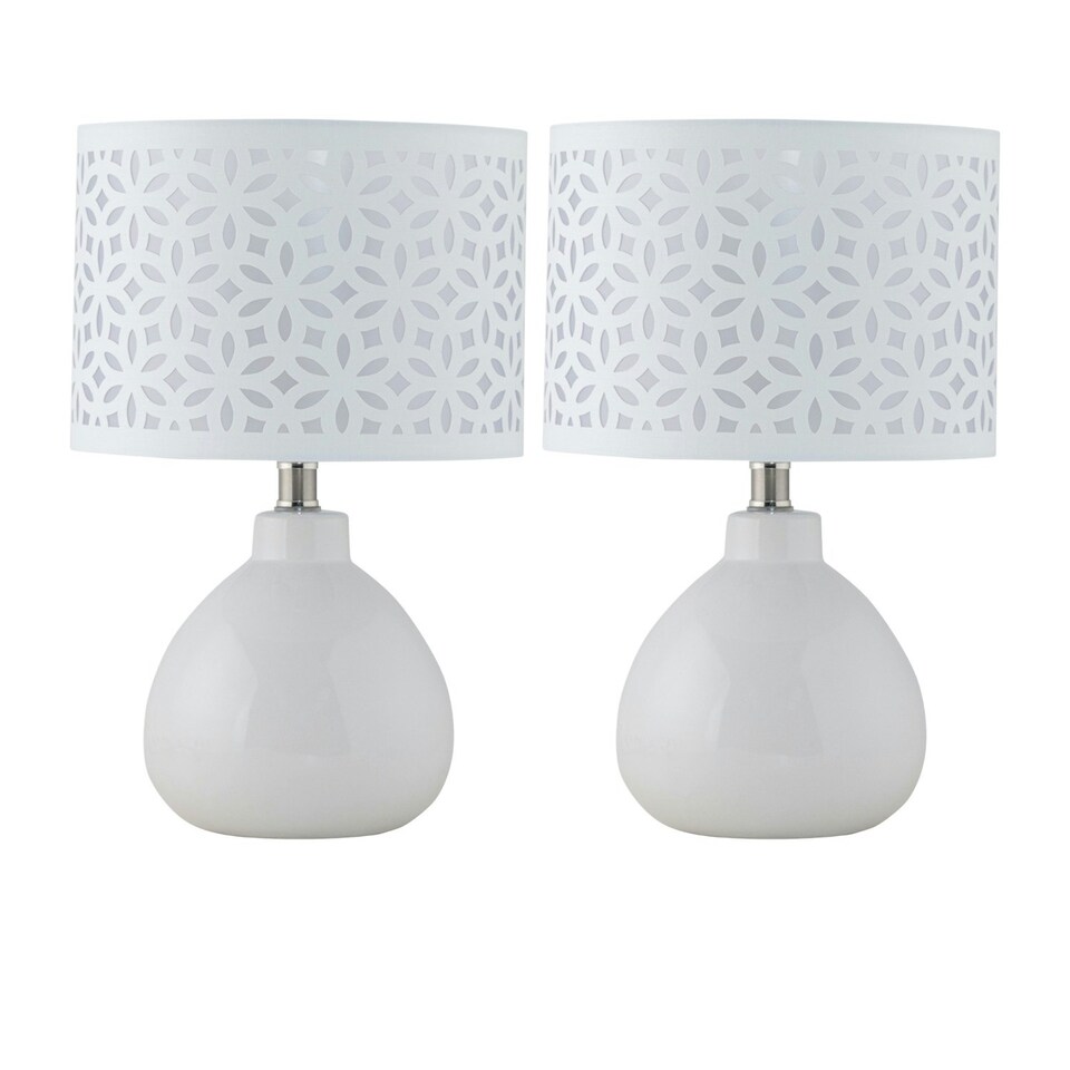 image 1 of First Choice Lighting Set of 2 Tuscan White Ceramic Lamps with White Cut Out Shade White | White