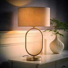 ValueLights Antonia Grey Fabric Drum Lamp Shade Brushed Chrome Oval Table Lamp with LED Bulb Silver