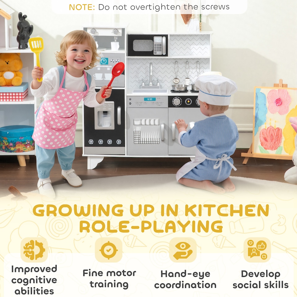 image 1 of AIYAPLAY Kids Play Kitchen, Large Pretend Play Toy Kitchen with Stove Sounds, Microwave, Ice Maker, Coffee Maker, Sink, Stainless Steel Utensils, Cooking Role Play Set for Boys and Girls 3-6 Years