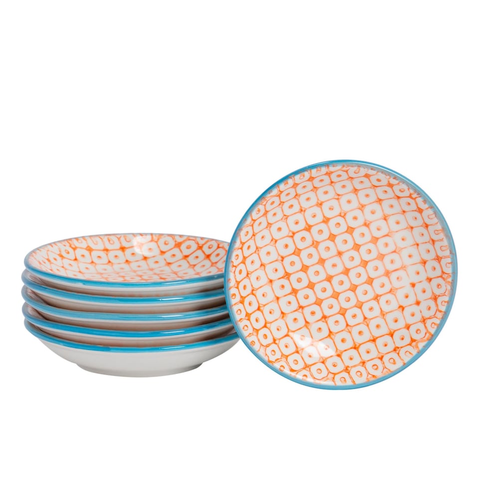 image 1 of Nicola Spring Hand-Printed Sauce Dishes - 10cm - Orange - Pack of 6 | Orange | Orange