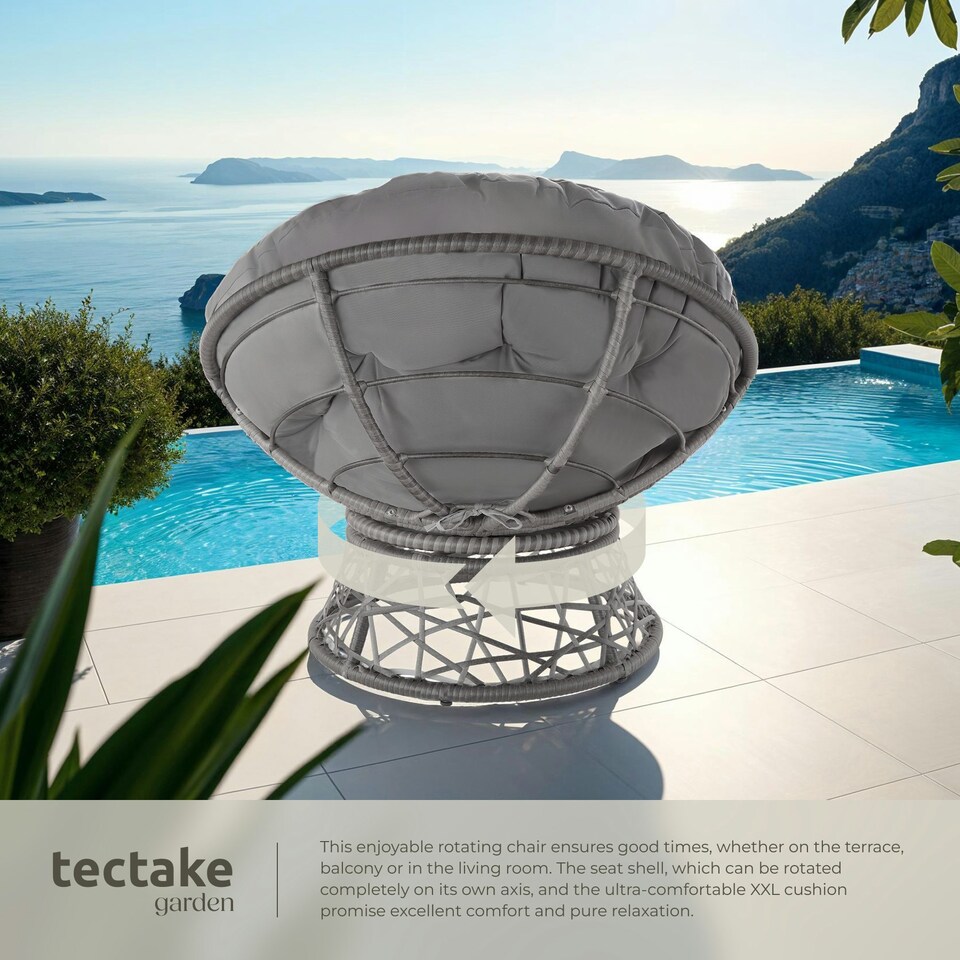 image 1 of Garden Chair Gargano - rotatable, resilient polyrattan, comfortable round cushion, Grey