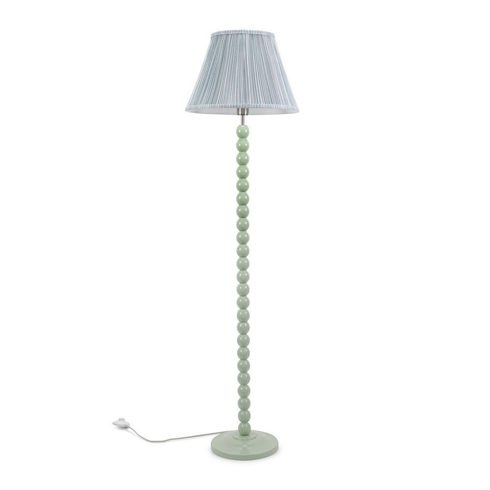 image 1 of ValueLights Bobbles Sage Green Bobbin Floor Lamp with Blue Pleated Shade Green