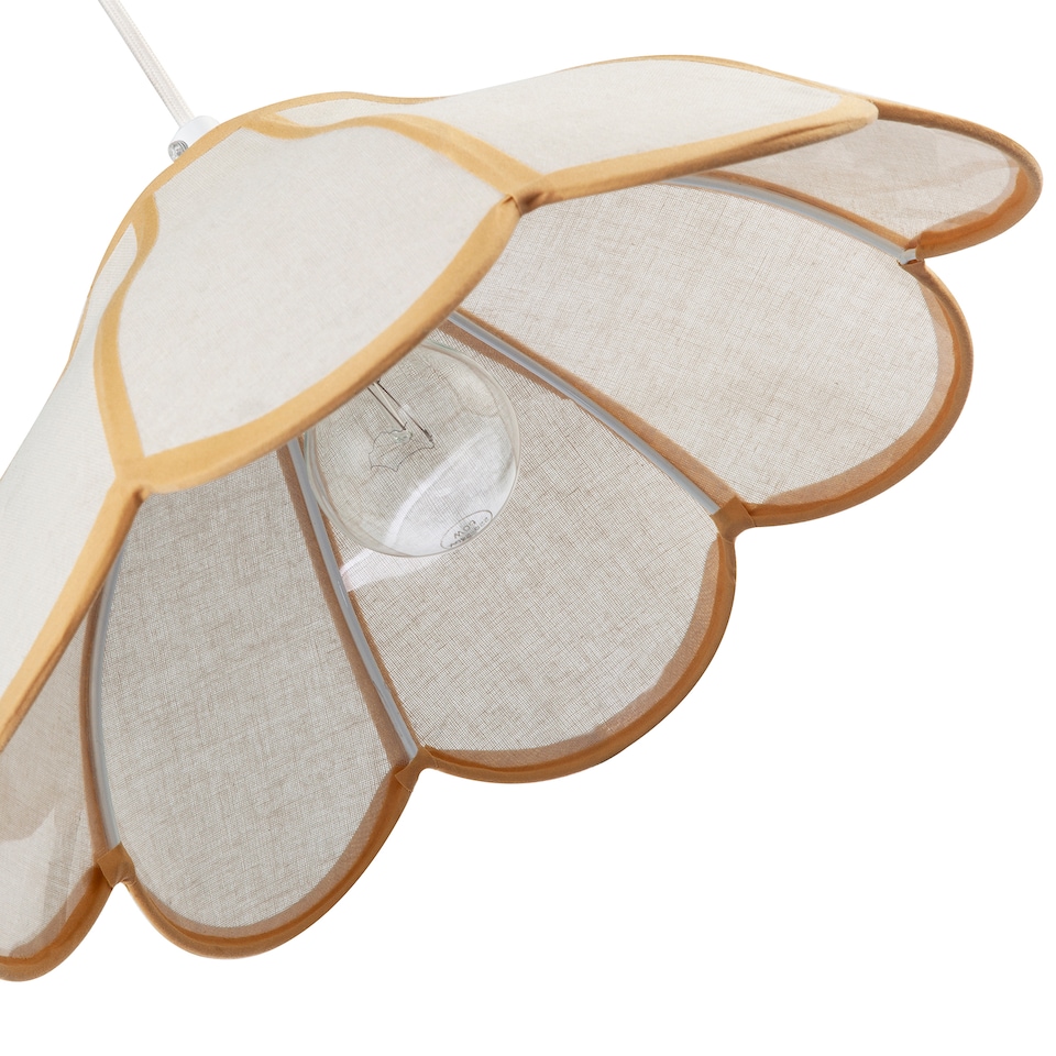 image 1 of Classic Natural Linen Pendant Ceiling Shade with Taupe Cotton Trim