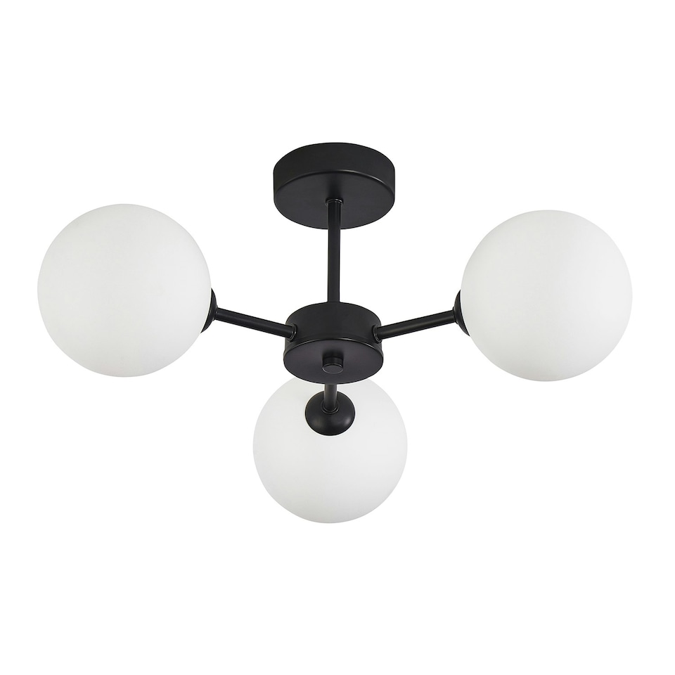image 1 of Contemporary Chic Matte Black Ceiling Light with Opal White Globe Glass Shades