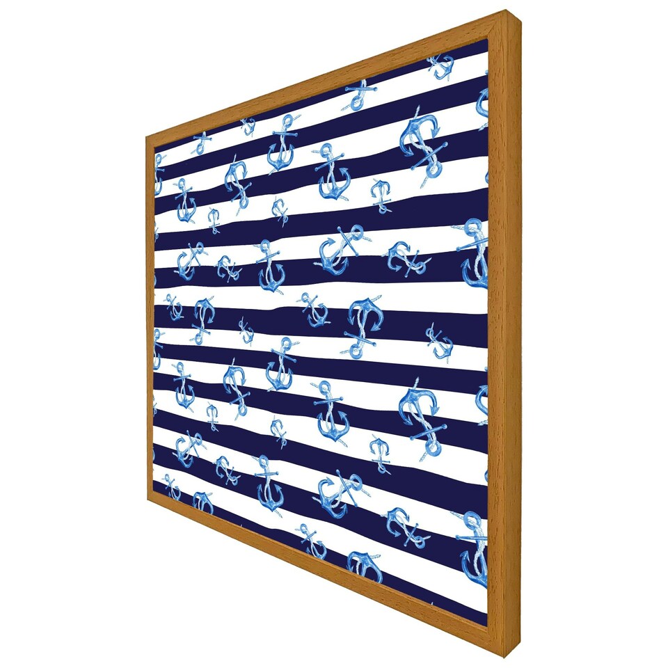 image 1 of Blue anchors on navy striped background (Picture Frame) White | S