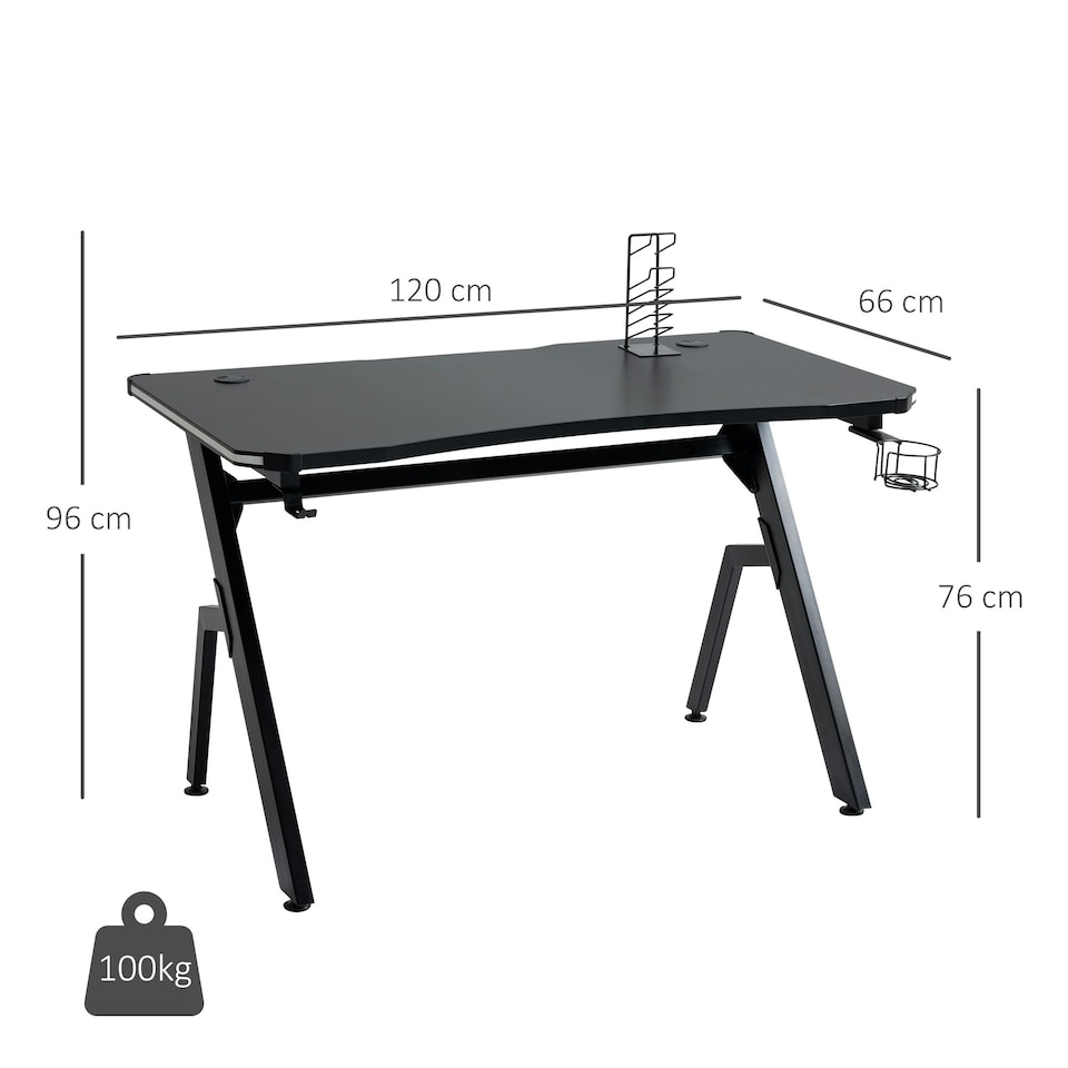 image 1 of HOMCOM Ergonomic Gaming Desk with Hook Cup Holder LED & Cable Management, Black