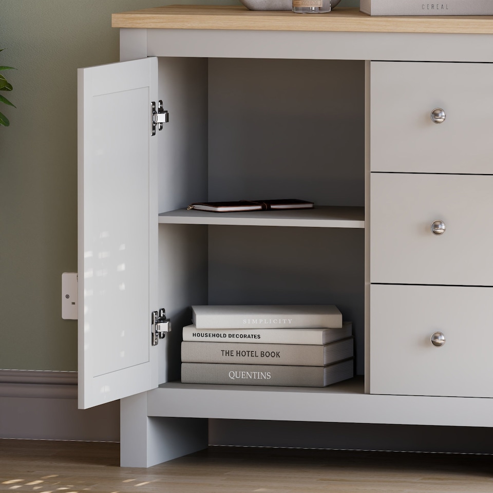 image 1 of Vida Designs Arlington 3 Drawer 1 Door Sideboard Shaker Buffet Cabinet Storage, Grey & Oak | Grey | Grey & Oak | 1