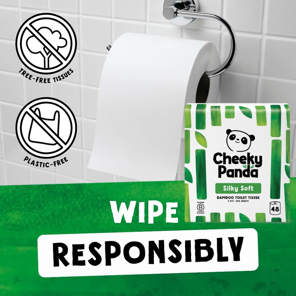 image 1 of Cheeky Panda Classic Bamboo Toilet Paper 48 rolls 200 sheet 3 ply sheets | White | 48 Rolls Unwrapped | 48