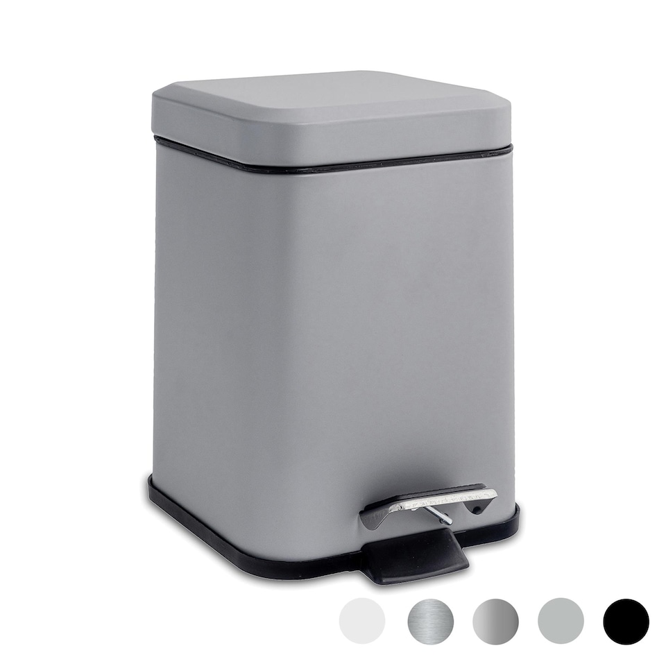 image 1 of Harbour Housewares Bathroom Pedal Bin - 3L - Matt Grey - Square Stainless Steel Slim Rubbish Dustbin Lid and Inner Liner Bucket