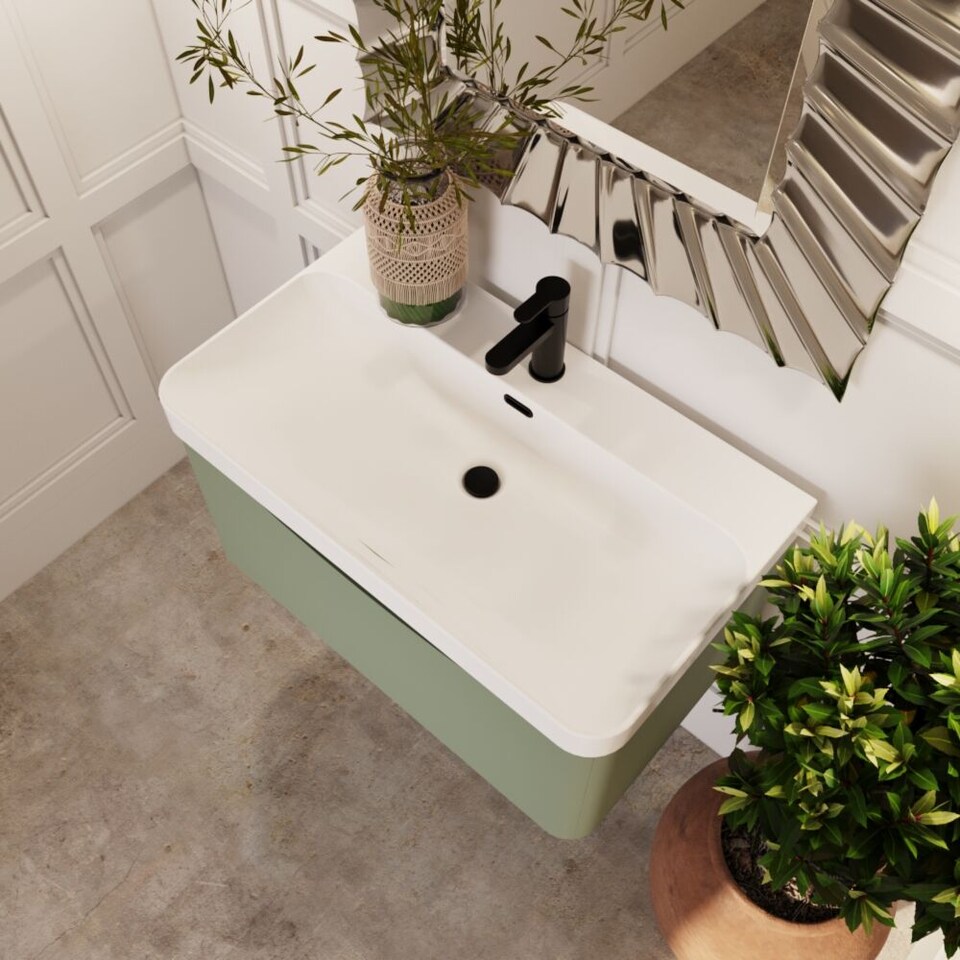 image 1 of Balterley Arch Modern Bathroom Wall Hung 1 Drawer Vanity Unit & Ceramic Basin | Green | Satin Green
