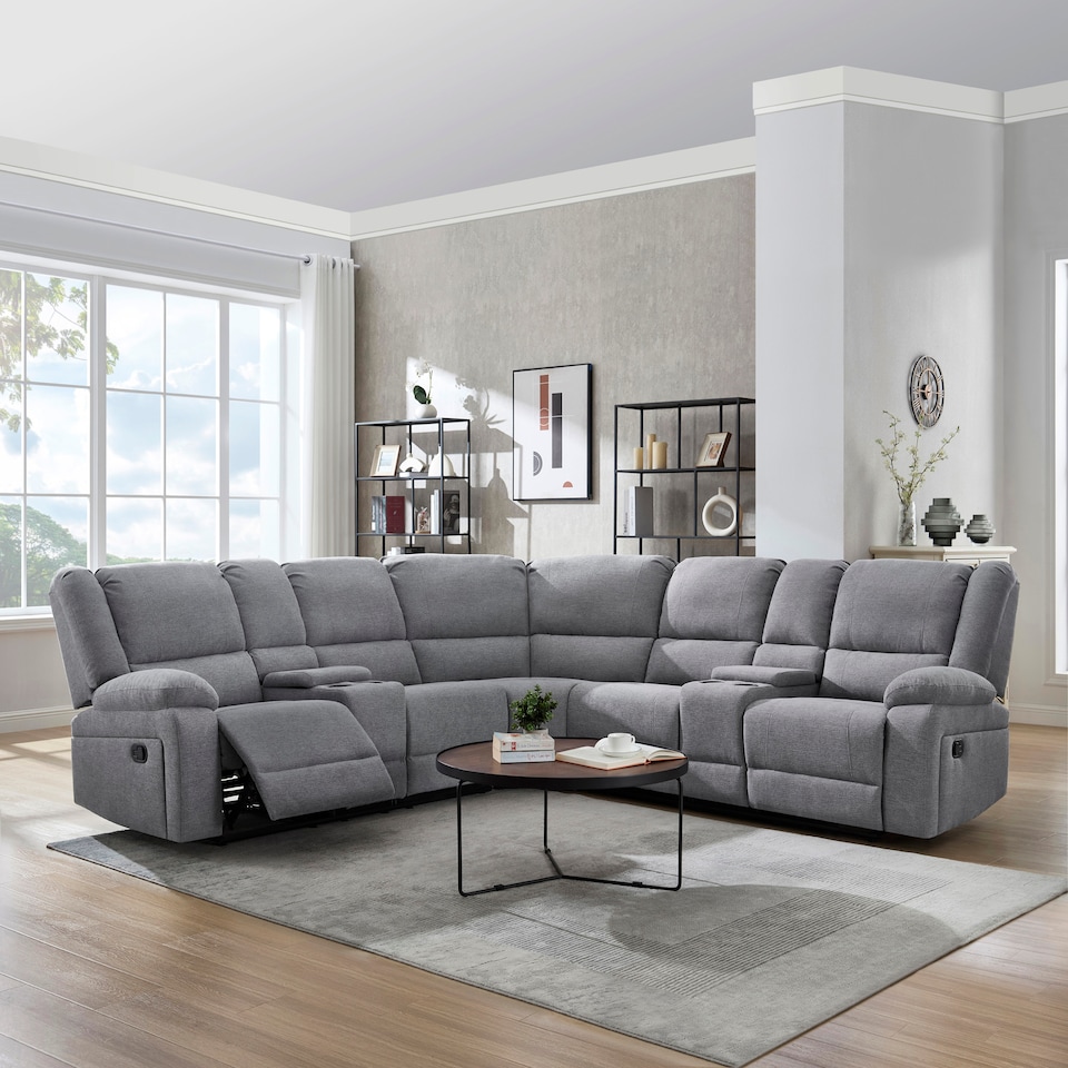 image 1 of Praga 5 Seater Manual Recliner Corner Sofa | Grey | Light Grey | Five Plus Seater