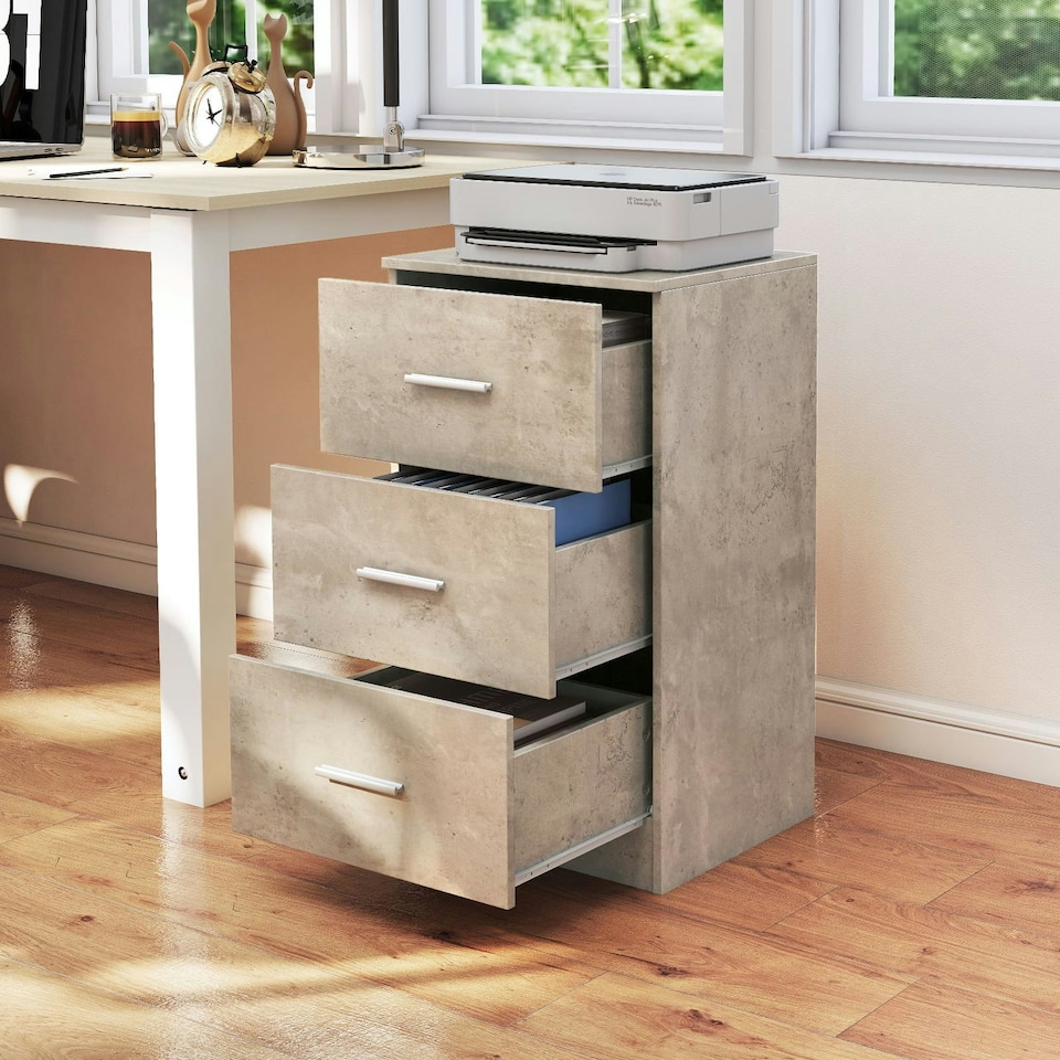 image 1 of COSTWAY NightStand 3-Drawer Chest Storage Organizer Grey Grey