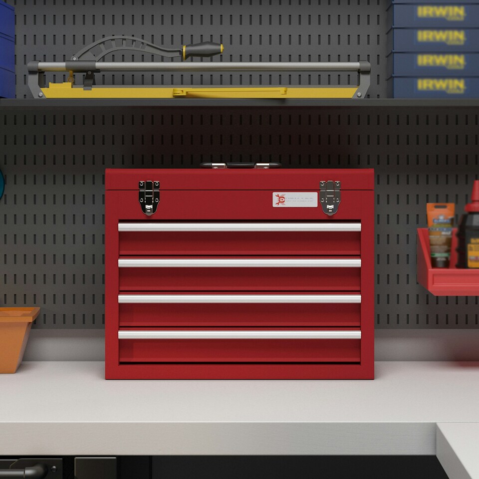 image 1 of DURHAND Lockable 4 Drawer Tool Chest with Ball Bearing Slide Drawers Red Black