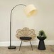 image 1 of ValueLights Louis Black Arched Curved Floor Lamp with Natural Wicker Drum Lamp Shade