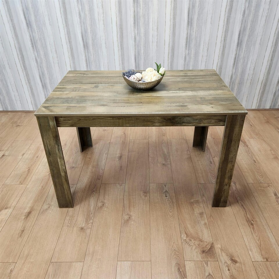 image 1 of Dining Table Brown Rustic Wood Effect, Place for 6 Seats for Kitchen, Office or Dining room (H75 x L140 x W80 CM) Brown