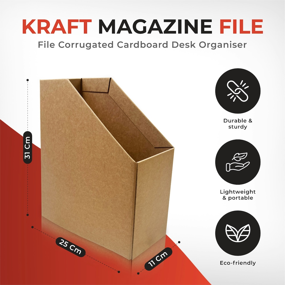 image 1 of Pack of 12 Kraft Magazine Files Corrugated Cardboard Desk Organiser | Multi