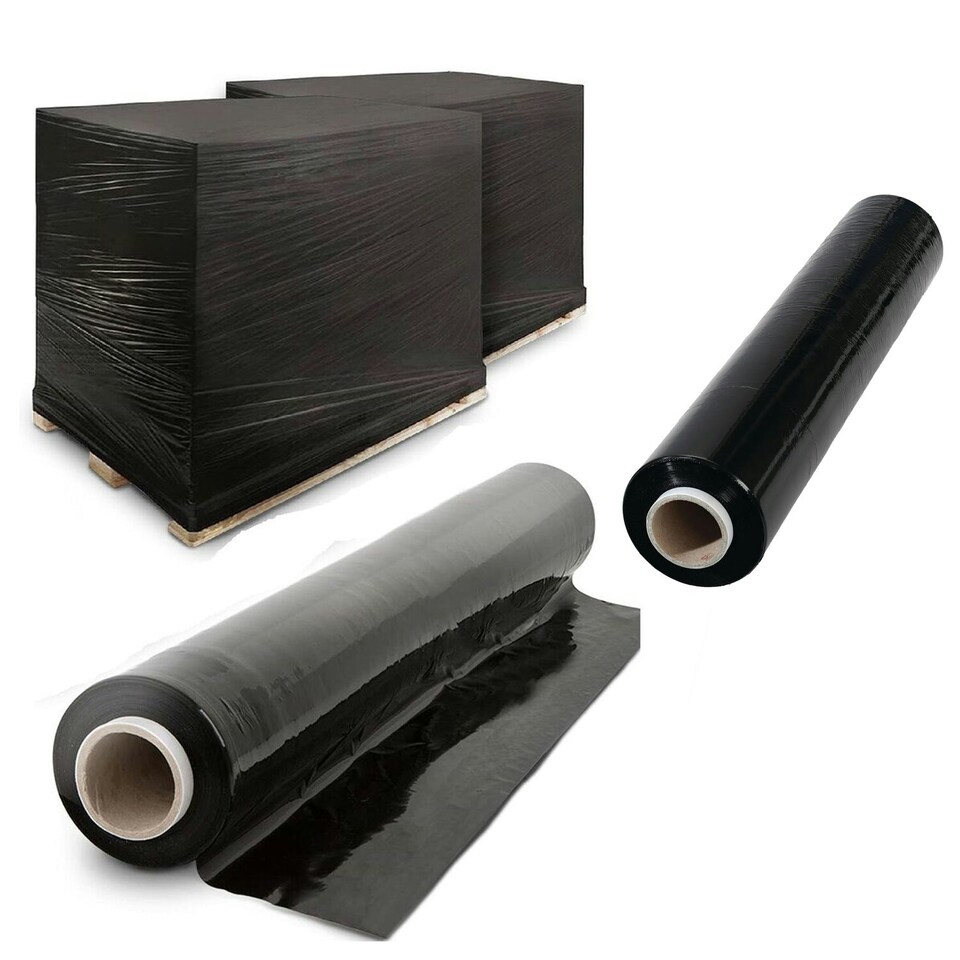 image 1 of 6 x Strong Black 400mm Water & Moisture Proof Pallet Shrink Wrap Easy To Use Cling Film Rolls