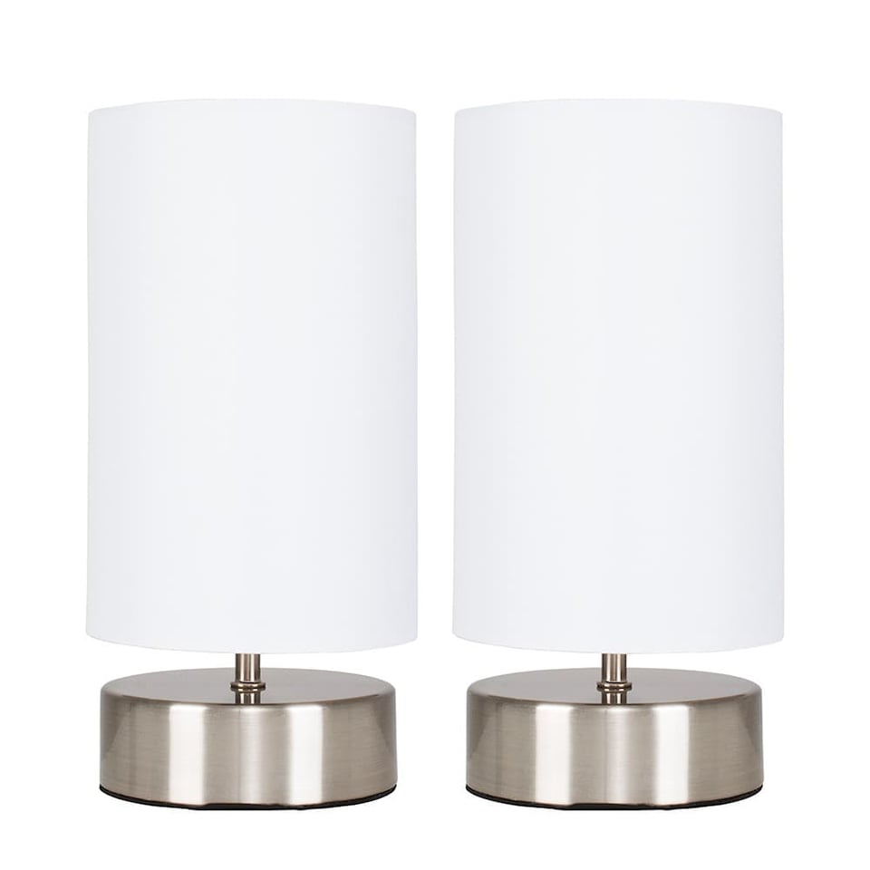 image 1 of ValueLights Pair Francis Chrome Touch Table Lamp White Shades | Silver