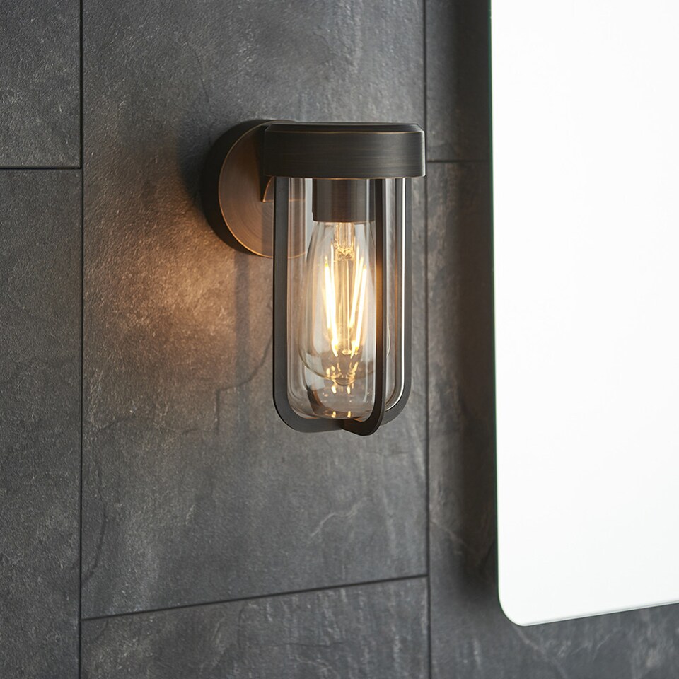 image 1 of Benevento Outdoor Wall Lamp Brushed Bronze Finish & Clear Glass IP44